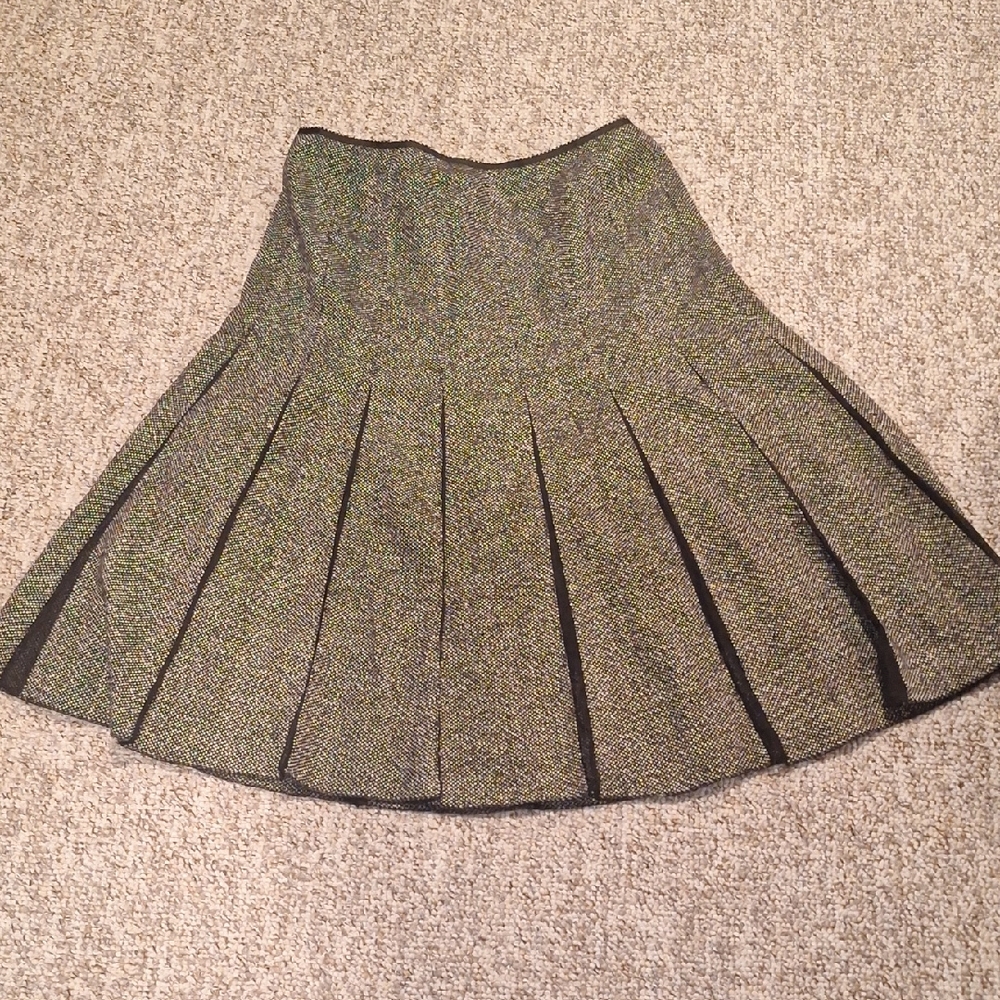 Vintage Focus 2000 Black & White Tweed Pleated Long A-Line Skirt
